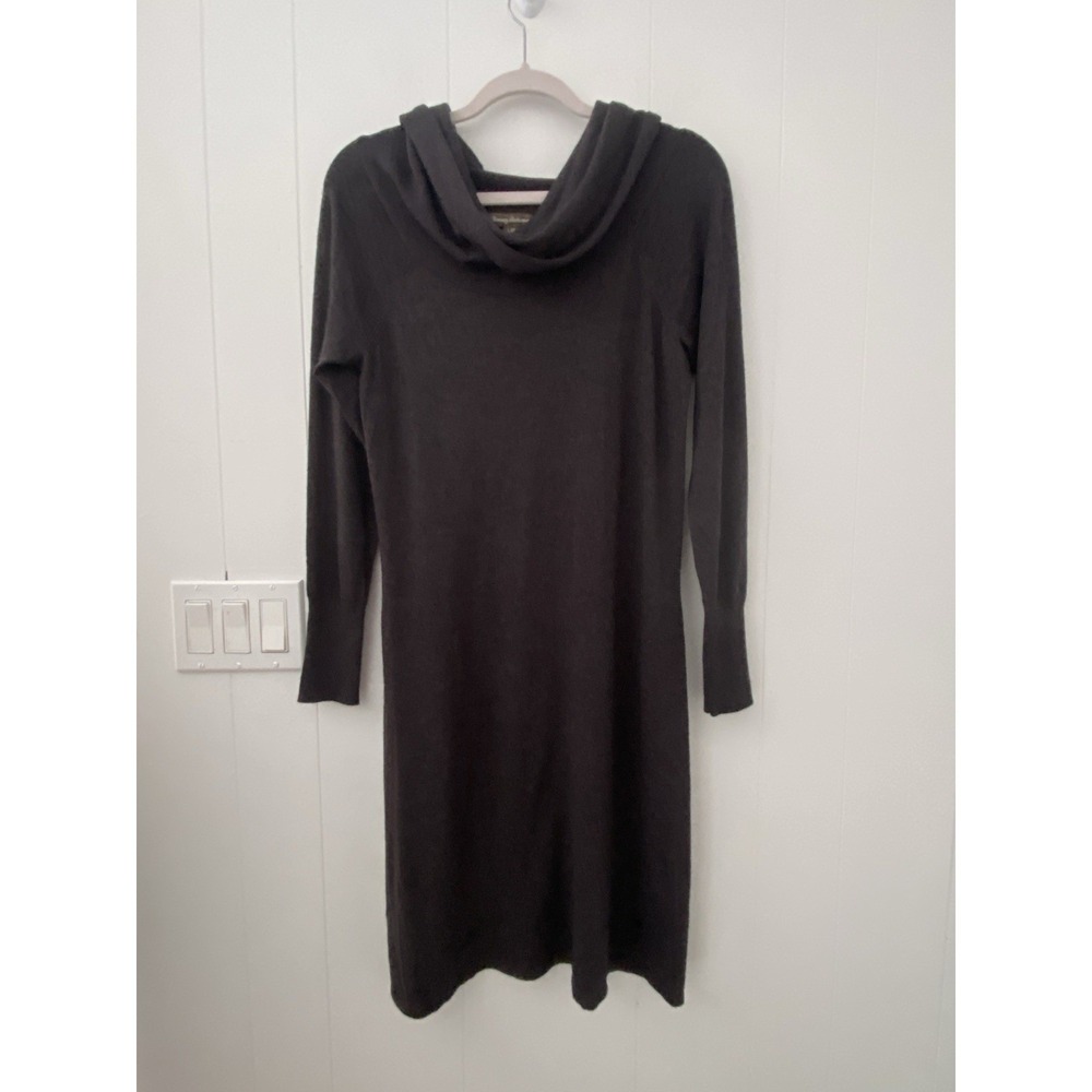Tommy Bahama Wool Blend Cowl‎ Neck Sweater Dress Sz Large Charcoal Grey